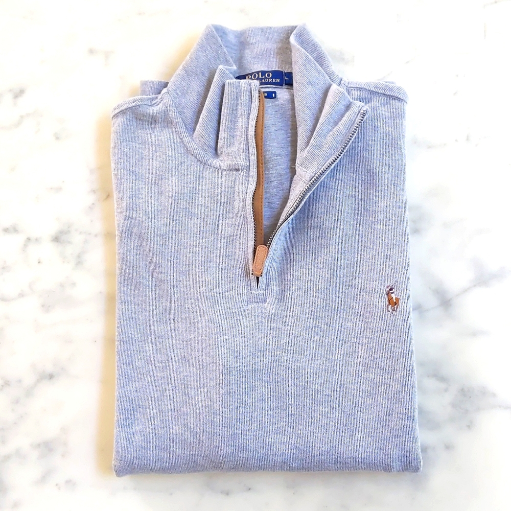 NWOT. Polo Ralph Lauren Men Estate Rib Sweater w/color embroidered Logo & 3/4Zip